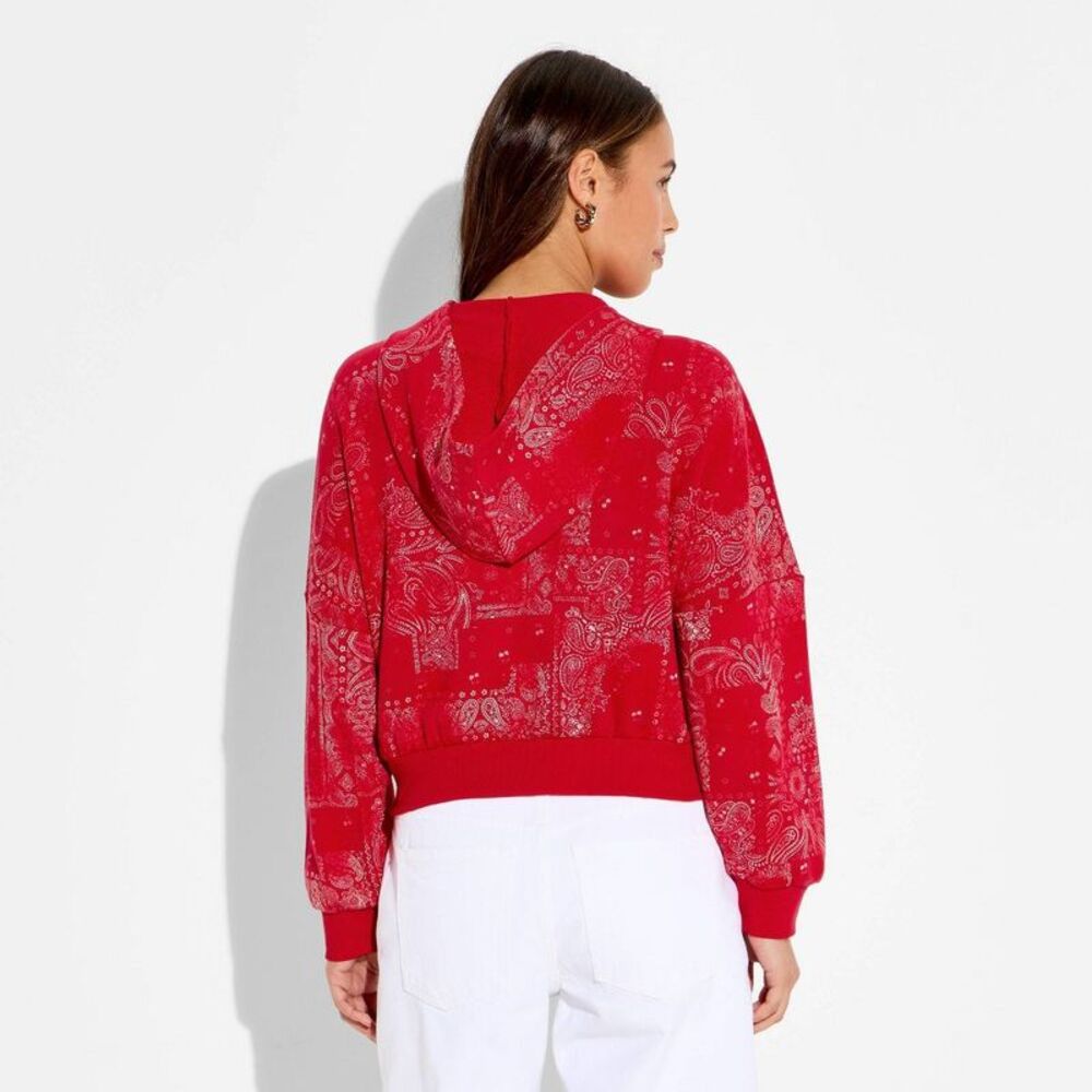 NWTwild fable Red Bandana Print V-Neck Hoodie Sweatshirt - Picture 3 of 3